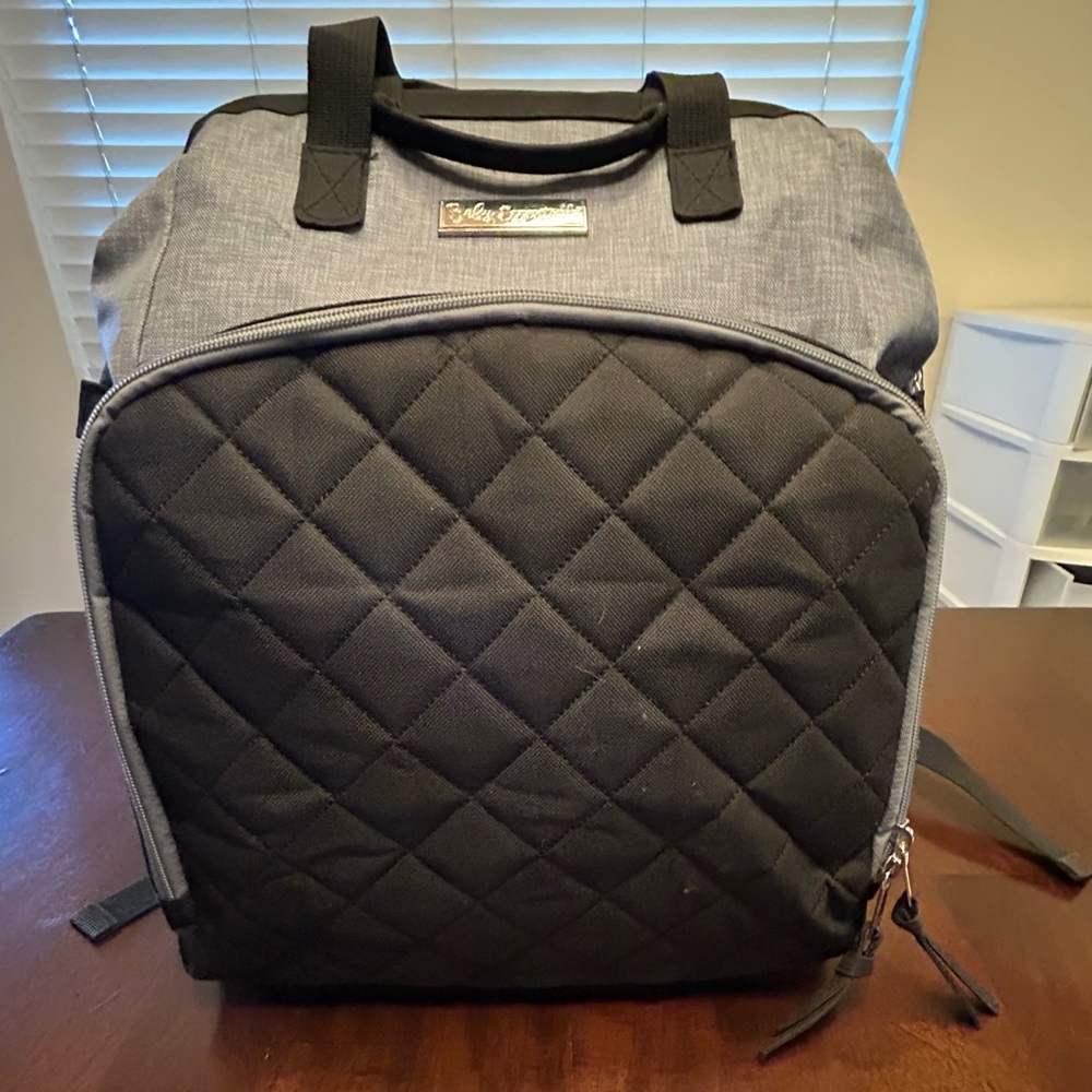 Baby Essentials Black and Gray Quilted Baby Backpack